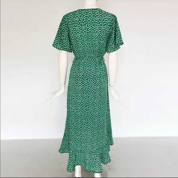 2 Left! Green Floral Wrap Maxi Boho Chiffon Dress - Picture 9 of 14